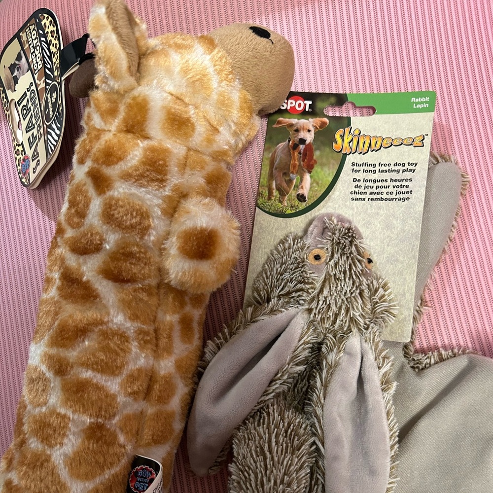 2 toys - Plush Gray Rabbit Toy AND Safari Friends Giraffe
